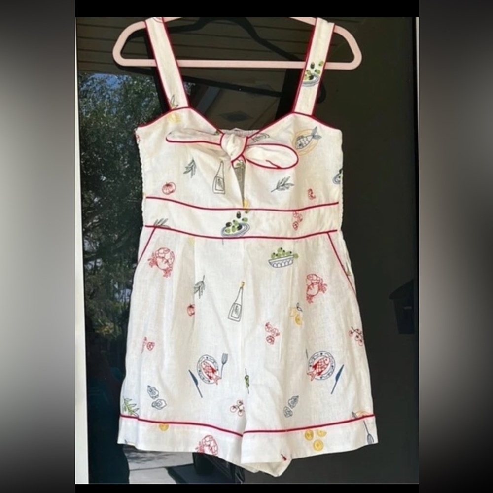 Caroline Constas Cream Dress with Red Trim